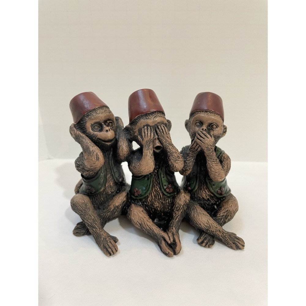 Vintage Three Wise Moroccan Monkeys. Hear See & Speak No Evil Made in Japan